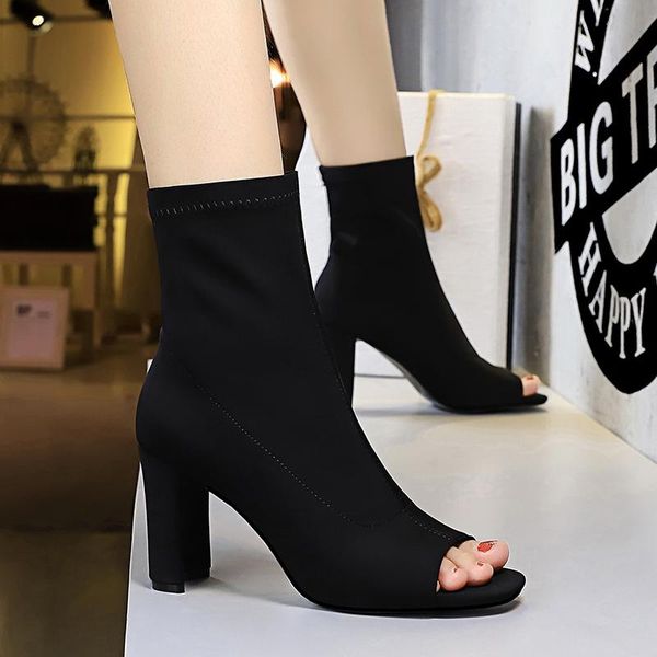 summer 2021 fashion women's boots simple thick high heels stretch cloth shoes nightclub peep toe short black
summer 2021 fashion women's boots simple thick high heels stretch cloth shoes nightclub peep toe short black