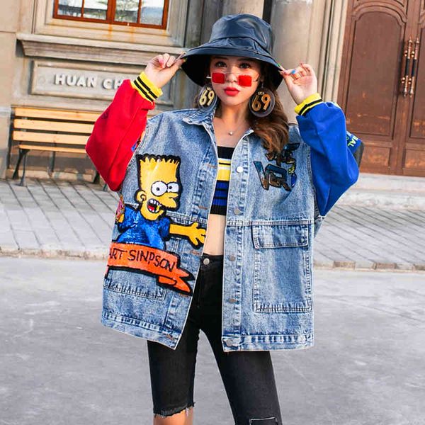 women's cartoon jean european station 2021 spring and summer new sequins loose matching jumpsuit jacket, Black;brown
women's cartoon jean european station 2021 spring and summer new sequins loose matching jumpsuit jacket, Black;brown