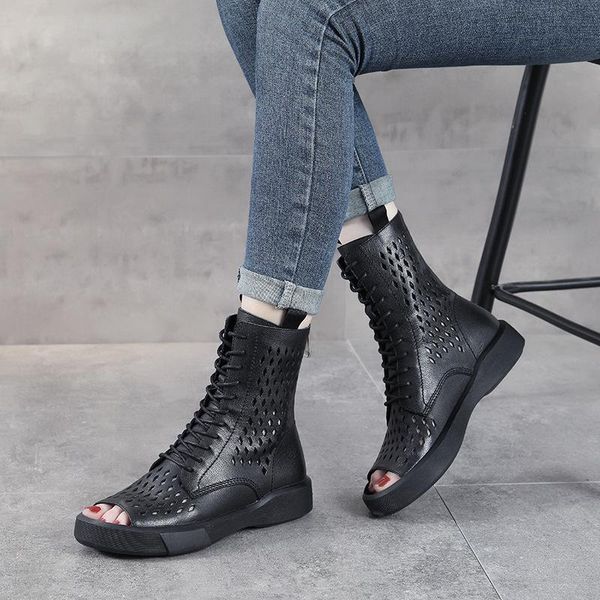 sandals spring and summer british style leather boots women's thick-soled breathable hollow fish mouth mesh holes, Black
sandals spring and summer british style leather boots women's thick-soled breathable hollow fish mouth mesh holes, Black