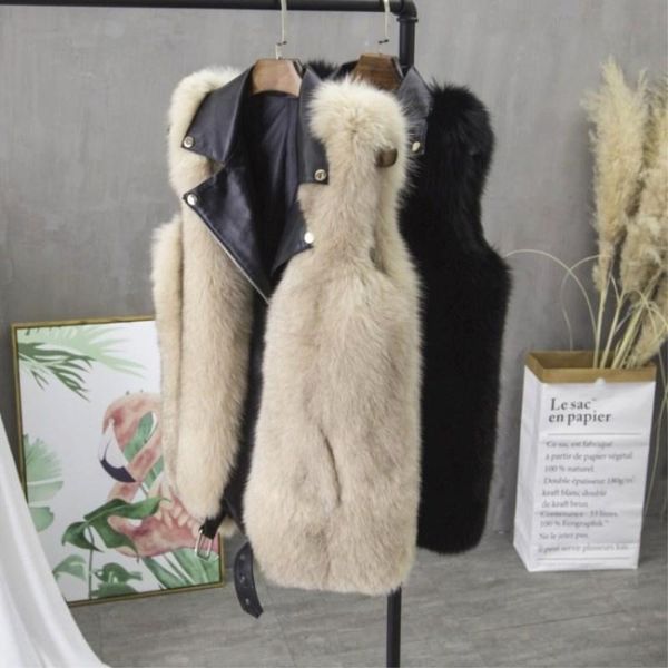 women's fur & faux reroyfu natural vest jacket real for genuine leather waistcoat, Black
women's fur & faux reroyfu natural vest jacket real for genuine leather waistcoat, Black