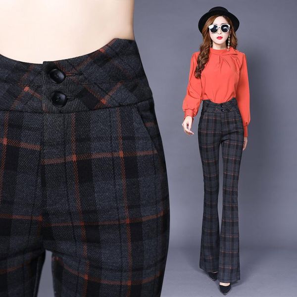 women's pants & capris winter slim high waist woolen plaid office lady ol casual wool flare thick women trousers, Black;white
women's pants & capris winter slim high waist woolen plaid office lady ol casual wool flare thick women trousers, Black;white