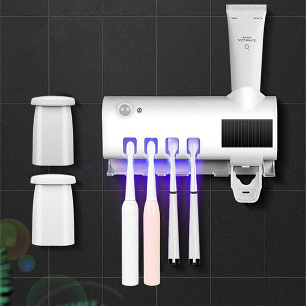 toothbrush sterilizer holder automatic toothpaste dispenser uv lamp disinfection wall mount rack bathroom storage organizer set bath accesso