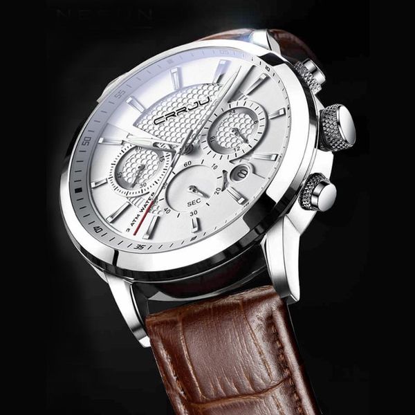 wristwatches crrju fashion men watches analog quartz luminous waterproof chronograph sport date leather band watch montre homme, Slivery;brown
wristwatches crrju fashion men watches analog quartz luminous waterproof chronograph sport date leather band watch montre homme, Slivery;brown