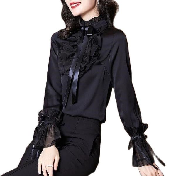 women's blouses & shirts women spring summer style lady casual long sleeve stand collar ruffles decor df4193, White
women's blouses & shirts women spring summer style lady casual long sleeve stand collar ruffles decor df4193, White