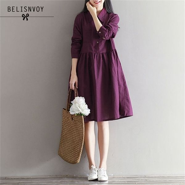 women plus size autumn dresses fashion casual loose solid color long sleeves vintage cotton linen a-line dress vestidos 210520, Black;gray
women plus size autumn dresses fashion casual loose solid color long sleeves vintage cotton linen a-line dress vestidos 210520, Black;gray