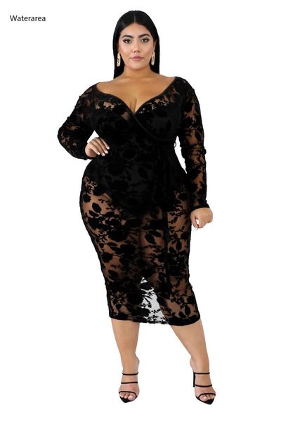 casual dresses plus size women lace embroidery see though midi dress night club party female v-neck bodycon lady vestidos, Black;gray
casual dresses plus size women lace embroidery see though midi dress night club party female v-neck bodycon lady vestidos, Black;gray