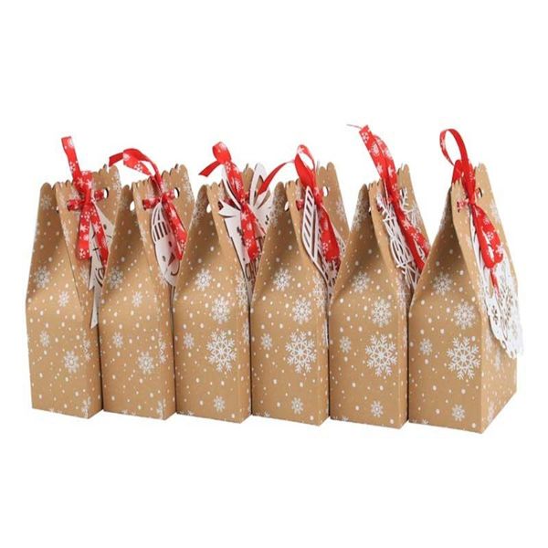 christmas decorations 24 pcs kraft paper cookie bags snowflake pattern gift bag gingerbread bell candy biscuits packaging party supplies