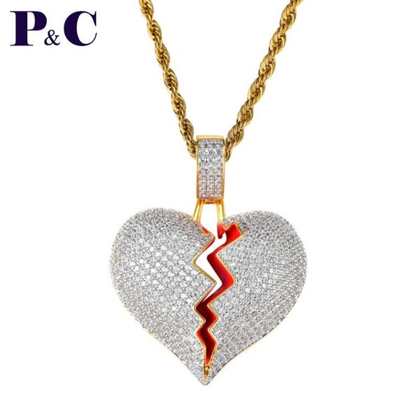 pendant necklaces bling broken heart gold red color cubic zircon men's women hip hop jewelry gift long chain necklace, Silver
pendant necklaces bling broken heart gold red color cubic zircon men's women hip hop jewelry gift long chain necklace, Silver
