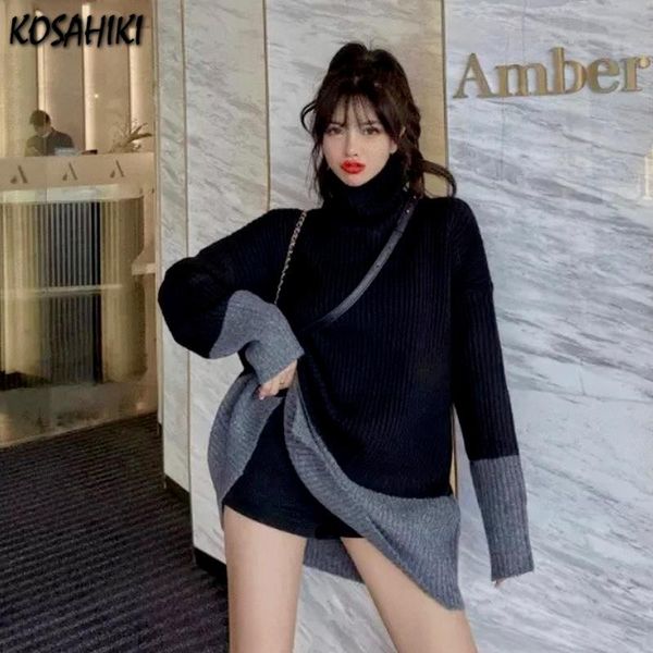 women's sweaters kosahiki korean color matching split fork edition 2021 autumn winter pattern women knit fashion loose high collar swea, White;black
women's sweaters kosahiki korean color matching split fork edition 2021 autumn winter pattern women knit fashion loose high collar swea, White;black