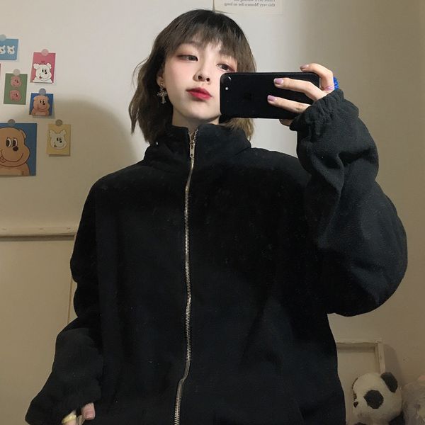 polar fleece cardigan female design sense minority loose korean version super fire lazy yuansuo wind salt series sweater m9cc, Black
polar fleece cardigan female design sense minority loose korean version super fire lazy yuansuo wind salt series sweater m9cc, Black