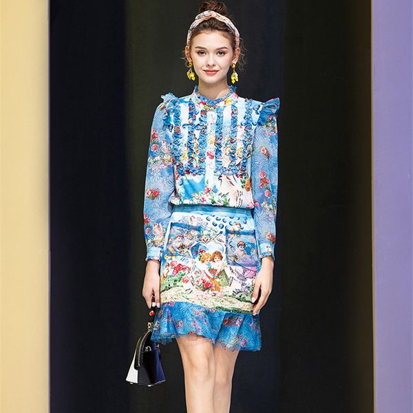 female spring two order elegant lady sweet party suit blouse and skirt print together, Black
female spring two order elegant lady sweet party suit blouse and skirt print together, Black