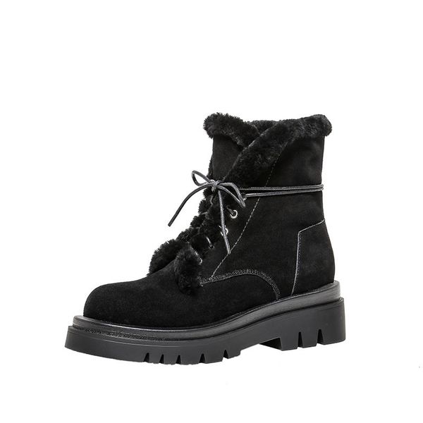 asumer large 34-42 winter leather snow warm wool shoes female boots, Black