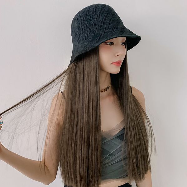 wig womens natural & fluffy korean style hairstyle trend internet famous hat one long straight hair, Black
wig womens natural & fluffy korean style hairstyle trend internet famous hat one long straight hair, Black