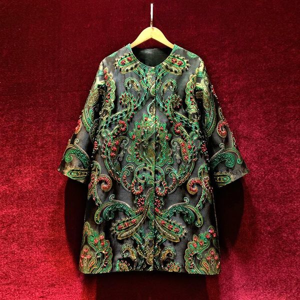 women's trench coats european and american clothing winter 2022 three-quarter sleeve heavy bead jacquard printing fashion coat, Tan;black
women's trench coats european and american clothing winter 2022 three-quarter sleeve heavy bead jacquard printing fashion coat, Tan;black