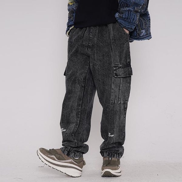 men's jeans original elastic waist wash retro trousers pockets streetwear baggy straight denim pants hip hop loose casual, Blue
men's jeans original elastic waist wash retro trousers pockets streetwear baggy straight denim pants hip hop loose casual, Blue
