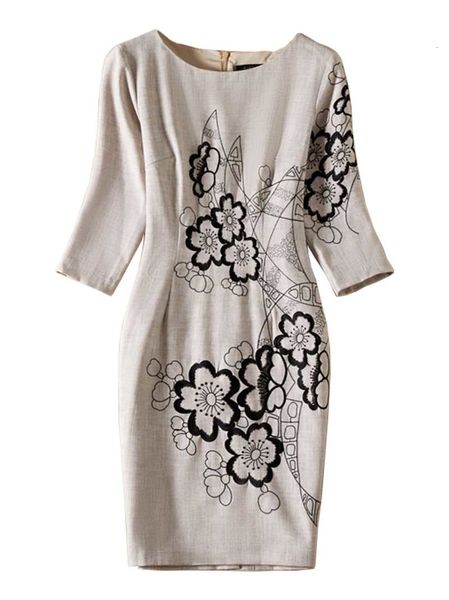 Casual Dresses Female embroidered flower sheath dress around neck 3/4 party dresses 6OTR, Black;gray
Casual Dresses Female embroidered flower sheath dress around neck 3/4 party dresses 6OTR, Black;gray