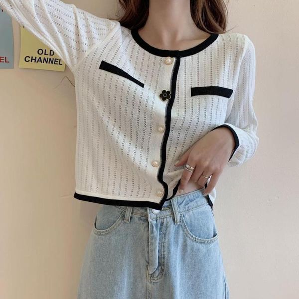 women's knits & tees women knitted full sleeve o-neck sweaters cardigans lady knit pearl buttons coats outerwear crop for female, White 
women's knits & tees women knitted full sleeve o-neck sweaters cardigans lady knit pearl buttons coats outerwear crop for female, White