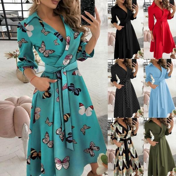 long sleeve large hem deep womens dress v neck solid color printed belt streetwear elegant party dresses clubwear, Black;gray
long sleeve large hem deep womens dress v neck solid color printed belt streetwear elegant party dresses clubwear, Black;gray