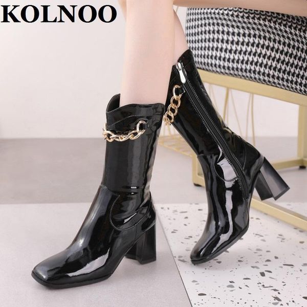 boots kolnoo 2022 style handmade womens chunky heels patent leather chain deco motorcycle evening fashion shoes, Black
boots kolnoo 2022 style handmade womens chunky heels patent leather chain deco motorcycle evening fashion shoes, Black
