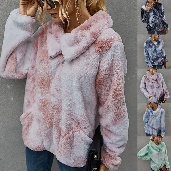 women winter fuzzy plush long sleeve sweatshirt tie-dye lapel zipper pullover loose warm streetwear with pockets women's hoodies & swe, Black
women winter fuzzy plush long sleeve sweatshirt tie-dye lapel zipper pullover loose warm streetwear with pockets women's hoodies & swe, Black