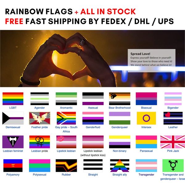 wholesale in stock lgbtqa different rainbow flags 3x5ft 90x150cm lesbian gay parade banners lgbt pride flag polyester colorful for decoratio
wholesale in stock lgbtqa different rainbow flags 3x5ft 90x150cm lesbian gay parade banners lgbt pride flag polyester colorful for decoratio