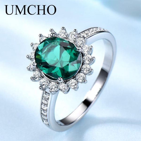 cluster rings umcho classic created oval nano emerald birthstone real sterling silver 925 jewelry for women birthday gifts fine, Golden;silver