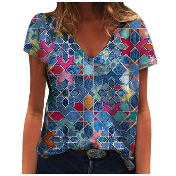 women's t-shirt ladies geometric print short-sleeved loose v-neck casual summer clothes for women camisetas de mujer chemisiers#45, White
women's t-shirt ladies geometric print short-sleeved loose v-neck casual summer clothes for women camisetas de mujer chemisiers#45, White