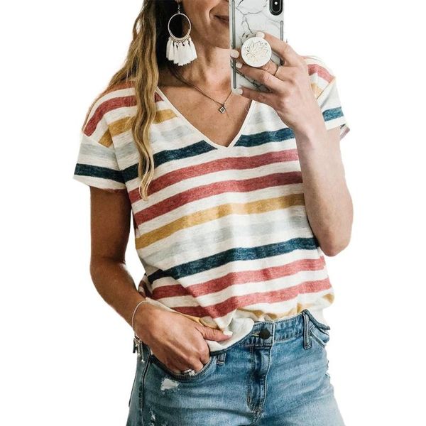 women's t-shirt multicolor stripes v neck women summer causal short sleeve tee harajuku t shirt mujer camisetas plus size s-2xl top, White
women's t-shirt multicolor stripes v neck women summer causal short sleeve tee harajuku t shirt mujer camisetas plus size s-2xl top, White