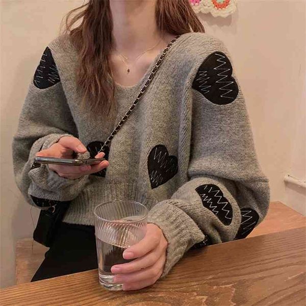 vintage hearted women pullover sweater fashion soft knitted sweaters female casual auturm winter loose pull femme 210514, White;black
vintage hearted women pullover sweater fashion soft knitted sweaters female casual auturm winter loose pull femme 210514, White;black