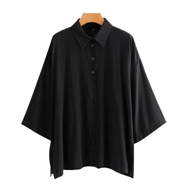 women's polos blouses women fashion oversized button-up cozy vintage three quarter sleeve side vents 2021 female shirts chic, White
women's polos blouses women fashion oversized button-up cozy vintage three quarter sleeve side vents 2021 female shirts chic, White