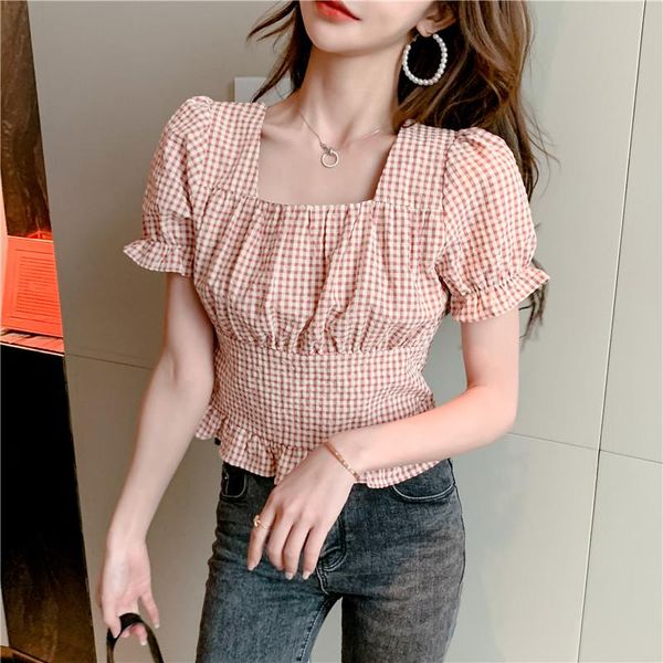 women's blouses & shirts summer shirt chiffon for women folds fashion square collar clothing 2021 grid blouse female, White
women's blouses & shirts summer shirt chiffon for women folds fashion square collar clothing 2021 grid blouse female, White
