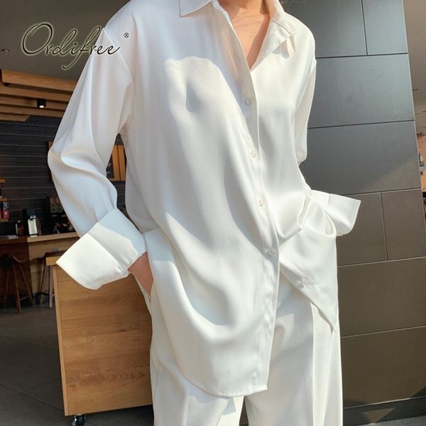 spring summer streetwear women satin oversized casual loose silk white shirt blouse 210415
spring summer streetwear women satin oversized casual loose silk white shirt blouse 210415