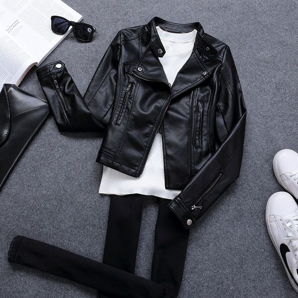 women's leather & faux motorcycle pu jacket women slim casual short white coat zipper autumn winter punk basic jackets ladies outwear1, Black
women's leather & faux motorcycle pu jacket women slim casual short white coat zipper autumn winter punk basic jackets ladies outwear1, Black