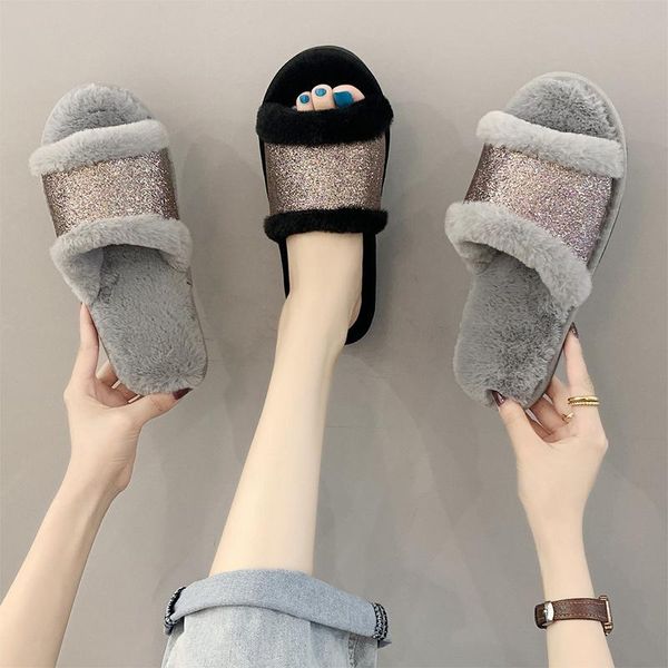 women's slippers flat home summer glitter shinning slides woman big size 42 furry shoes ladies 2021 fashion women, Black
women's slippers flat home summer glitter shinning slides woman big size 42 furry shoes ladies 2021 fashion women, Black
