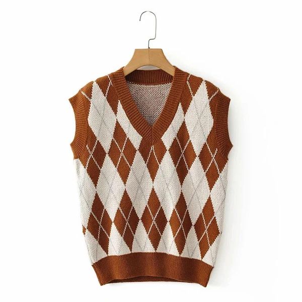 women's sweaters autumn 2021 college-style retro contrast plaid sleeveless knitted vest sweater for womens diamond pullover, White;black
women's sweaters autumn 2021 college-style retro contrast plaid sleeveless knitted vest sweater for womens diamond pullover, White;black