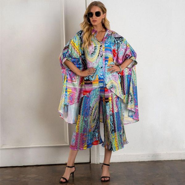 women's two piece pants summer set and plus size elastic wais rainbow print ruched straight trousers suit 2 women, White
women's two piece pants summer set and plus size elastic wais rainbow print ruched straight trousers suit 2 women, White