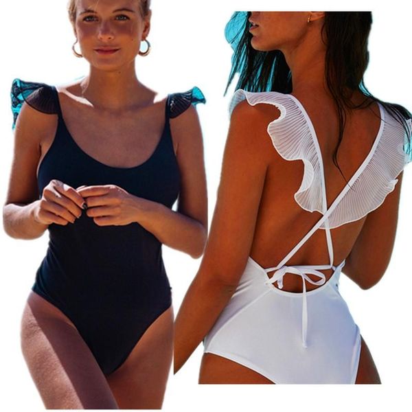 sleeveless leak back bodysuit women ruffles decor bandage design beach jumpsuit fashion solid patchwork slim hips swimsuits women's jum, Black;white
sleeveless leak back bodysuit women ruffles decor bandage design beach jumpsuit fashion solid patchwork slim hips swimsuits women's jum, Black;white