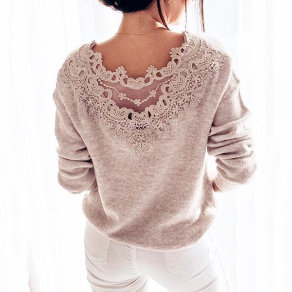 women's blouses & shirts elegant backless lace knitted blouse shirt women long sleeve autumn winter warm ladies knitwear stre, White 
women's blouses & shirts elegant backless lace knitted blouse shirt women long sleeve autumn winter warm ladies knitwear stre, White