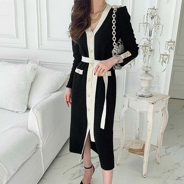 casual dresses arrival autumn slim cardigan long sleeve knitted dress women's korean houndstooth retro lace up chic vestido, Black;gray
casual dresses arrival autumn slim cardigan long sleeve knitted dress women's korean houndstooth retro lace up chic vestido, Black;gray