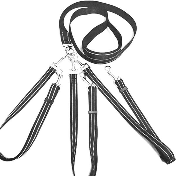 multifunctional reflective nylon three-head pet leash, one tow three leash dog collars & leashes