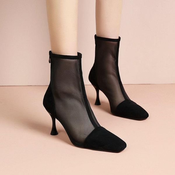 boots genuine leather high heels mesh woman fashion sandals women summer pointed toe shoes for female size 42 43, Black
boots genuine leather high heels mesh woman fashion sandals women summer pointed toe shoes for female size 42 43, Black