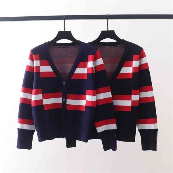 autumn and winter new tb stripe contrast color knitted cardigan women's v-neck versatile thin sweater coat fashion, White
autumn and winter new tb stripe contrast color knitted cardigan women's v-neck versatile thin sweater coat fashion, White