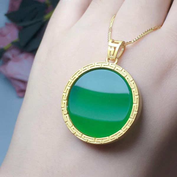 925 silver inlaid ice green chalcedony peace pendant ladies christmas gift necklace, Black;brown
925 silver inlaid ice green chalcedony peace pendant ladies christmas gift necklace, Black;brown