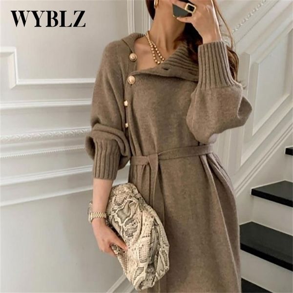 wyblz winter turtleneck knitted mid-length dresse elegant buttons lace-up loose female sweater dress long vestidos 211109, Black;gray
wyblz winter turtleneck knitted mid-length dresse elegant buttons lace-up loose female sweater dress long vestidos 211109, Black;gray