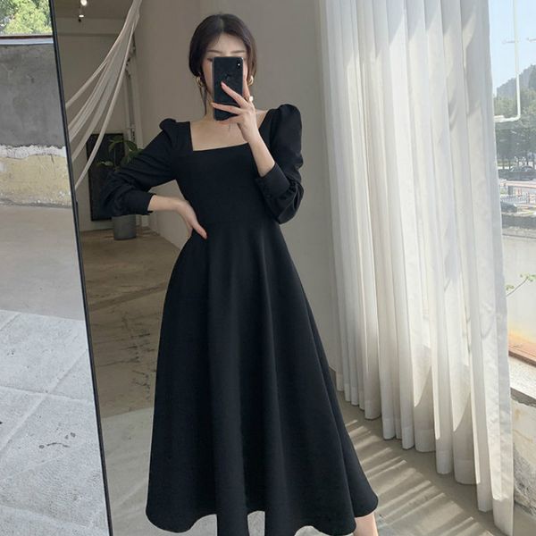 2021dress women elegant long sleeve ladies new clothing pure vintage midi square collar black chic oversize french style retro 2021, Black;gray
2021dress women elegant long sleeve ladies new clothing pure vintage midi square collar black chic oversize french style retro 2021, Black;gray