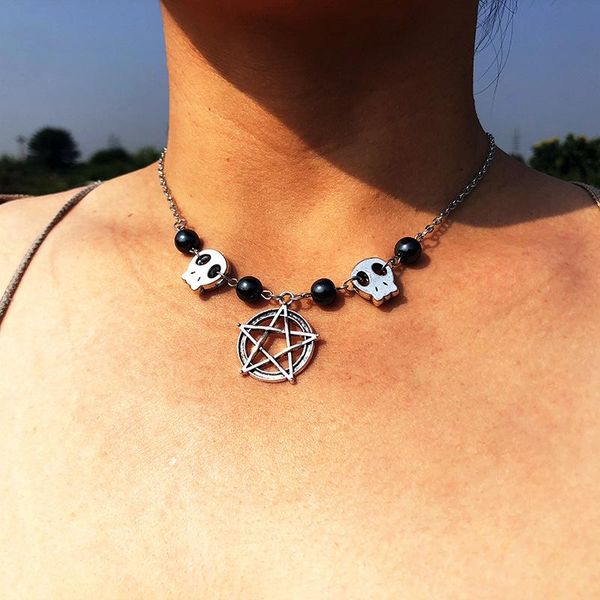 pendant necklaces halloween skull for women gothic pentagram beads glow in the dark choker chain accessories vintage jewelry gift vgn066, Silver
pendant necklaces halloween skull for women gothic pentagram beads glow in the dark choker chain accessories vintage jewelry gift vgn066, Silver