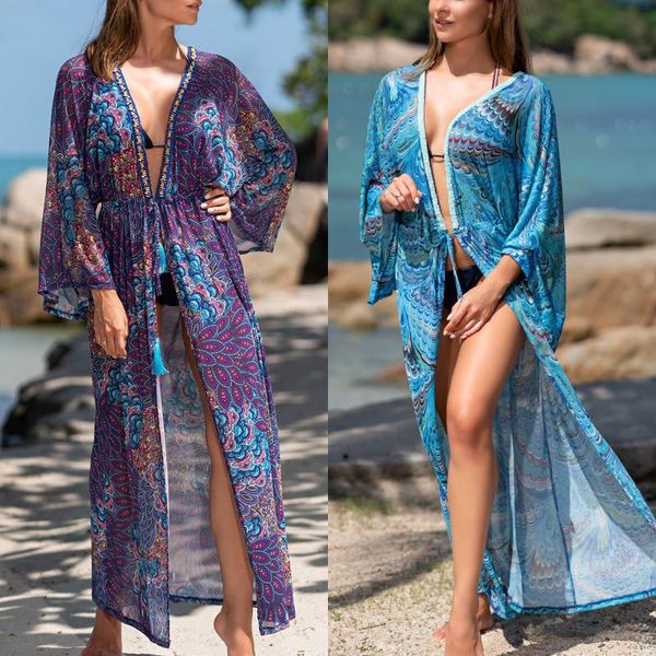 female beach dress floral print long sleeve one-piece bikini covers cardigan comfortable coat for women blue/purple women's swimwear, White;black
female beach dress floral print long sleeve one-piece bikini covers cardigan comfortable coat for women blue/purple women's swimwear, White;black