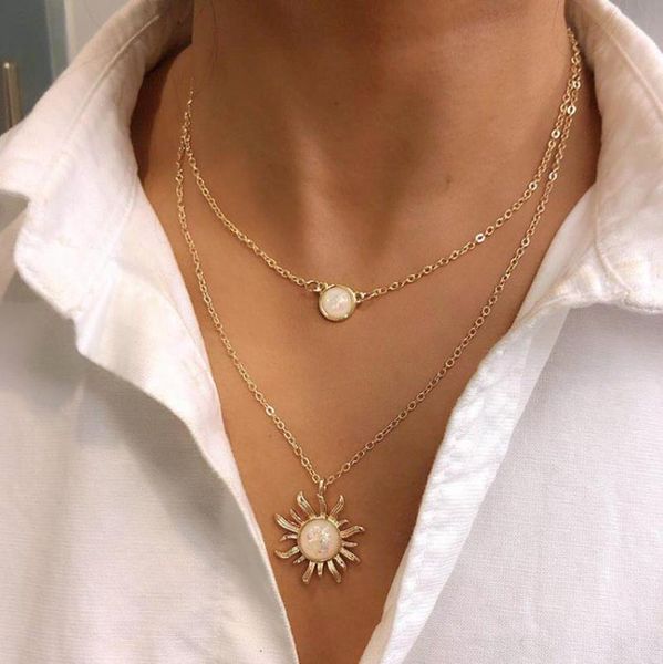 chains bohemian necklace european and american necklaces french design multilayer sunflower women's opal clavicle chain, Silver
chains bohemian necklace european and american necklaces french design multilayer sunflower women's opal clavicle chain, Silver