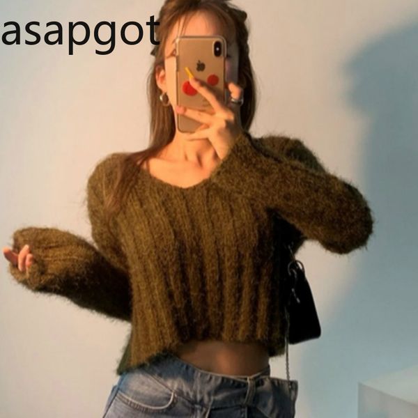korean chic autumn wild 4 color loose soft comfort solid vintage full crop sweater knit women pullovers v neck slim 210429, White;black
korean chic autumn wild 4 color loose soft comfort solid vintage full crop sweater knit women pullovers v neck slim 210429, White;black
