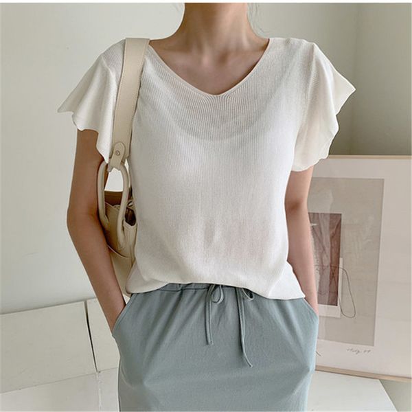 korean v-neck knitwear stylish loose thin all match sweet solid ruffles chic gentle slim lady ol t-shirts 210421, White
korean v-neck knitwear stylish loose thin all match sweet solid ruffles chic gentle slim lady ol t-shirts 210421, White
